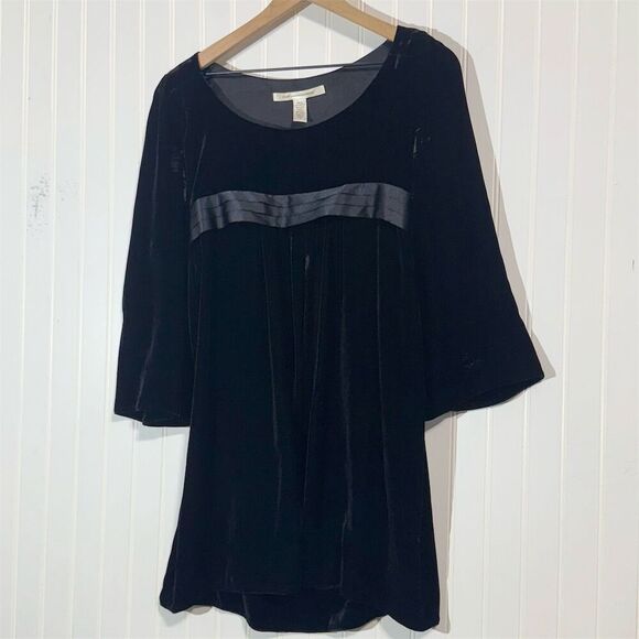 DVF Silk Velvet Dress 8 Black Bell Sleeve Witchy Goth Fairy Grunge Whimsigoth - Picture 1 of 9